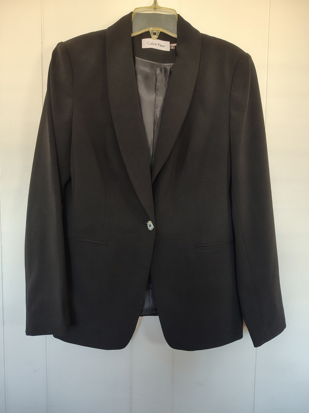 Calvin Klein Black Single-Button Shawl Collar Blazer Size 8.